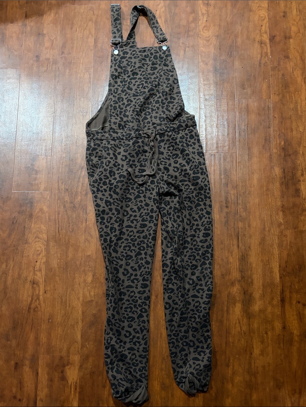 Neely Womens Leopard Print Overalls Jumpsuit - Brown & Black Size Small